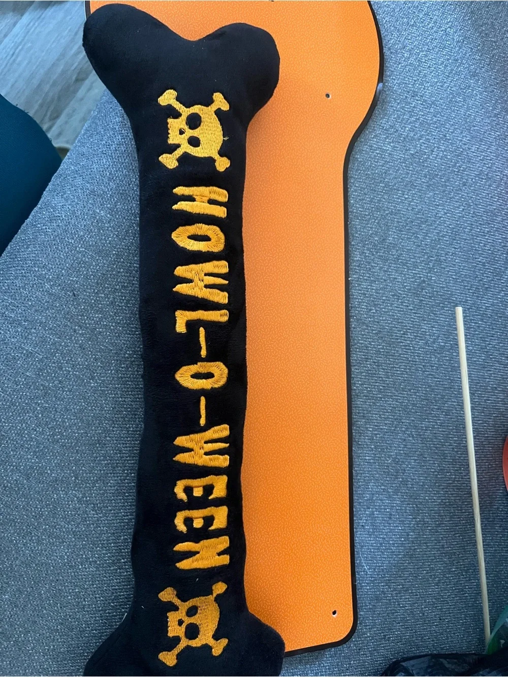 Halloween Black Plush Door Draft Stopper with Orange Embroidery